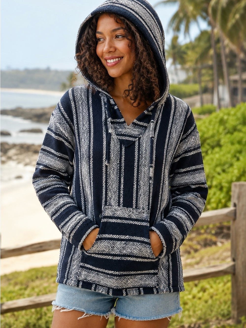 Vintage Vel-Mex Baja Hoodie Drug Rug Pullover Surf Festival Mexico Size L